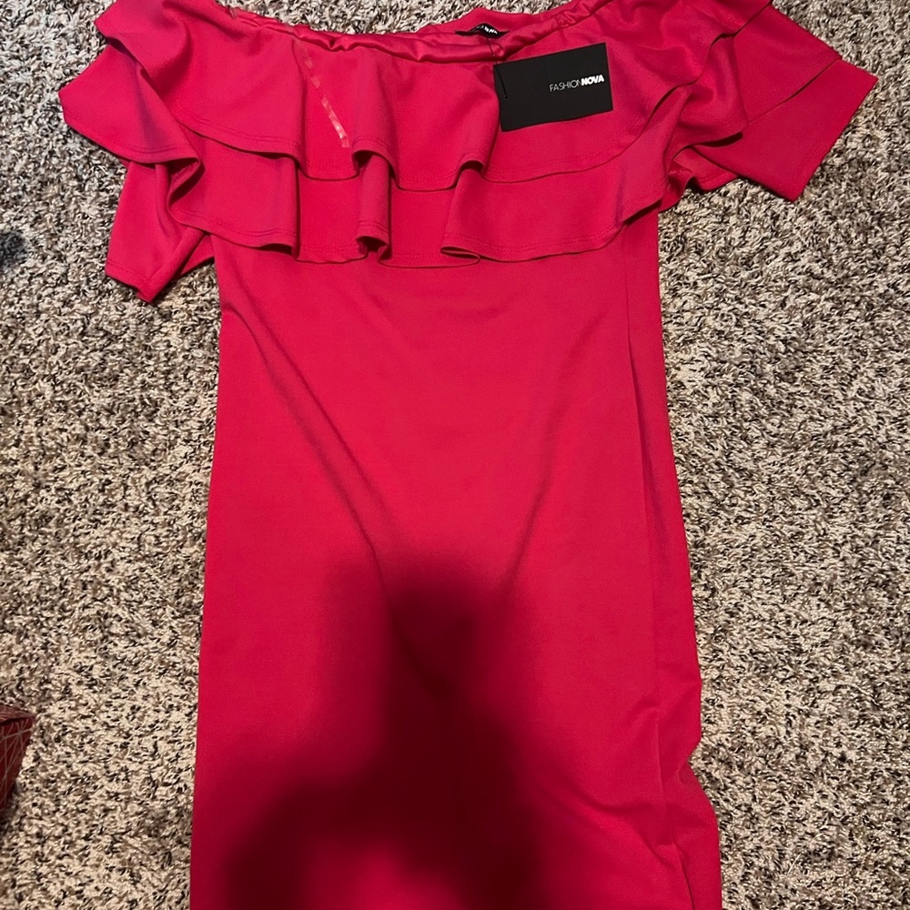Hot pink off the shoulder dress